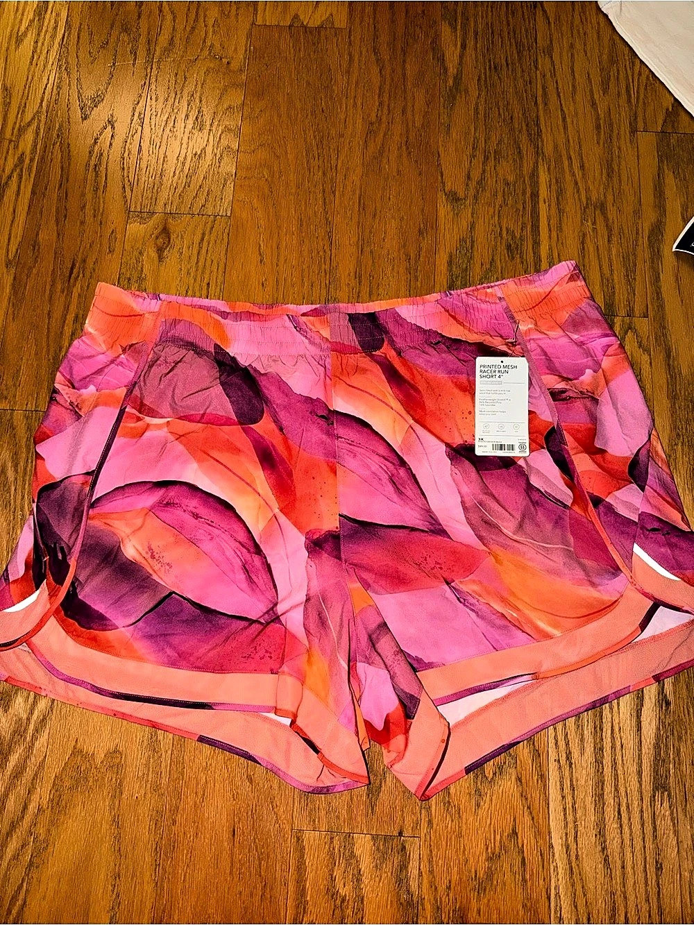 Athleta Printed Mesh Racer Run Short 4" Abstract Athletic Shorts in Pink &